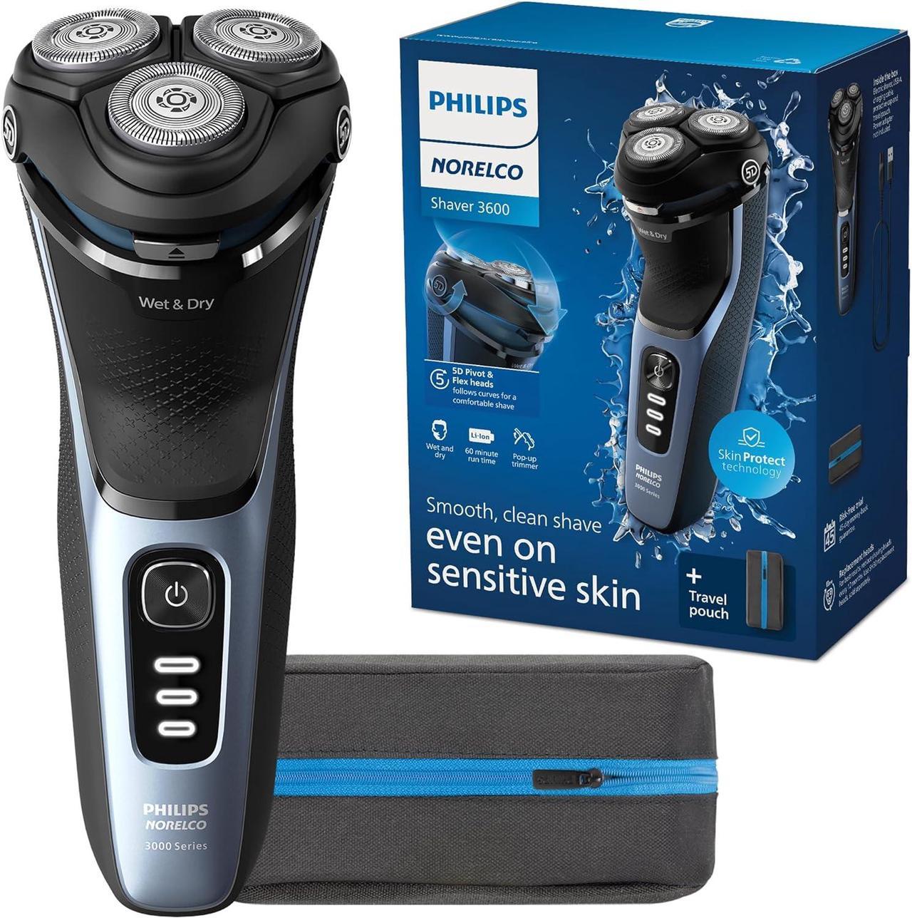 Main image of Philips Norelco Shaver 3600, Rechargeable Wet & Dry electric shaver with Pop-Up Trimmer and Storage Pouch
