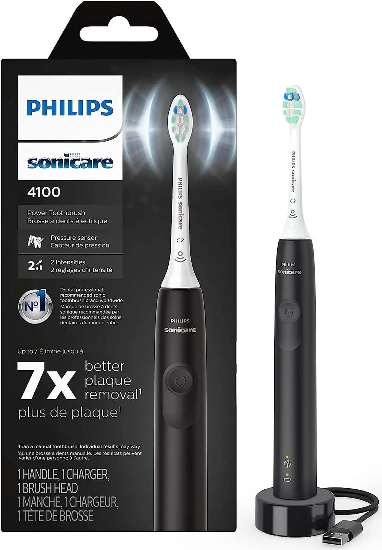 Main image of Philips Sonicare 4100 Power Toothbrush, Rechargeable Electric Toothbrush with Pressure Sensor, Black (HX3681/24)