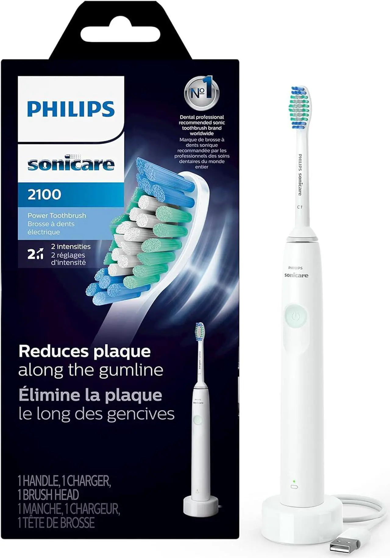 Main image of Philips Sonicare 2100 Power Toothbrush, Rechargeable Electric Toothbrush, White Mint, (HX3661/04)