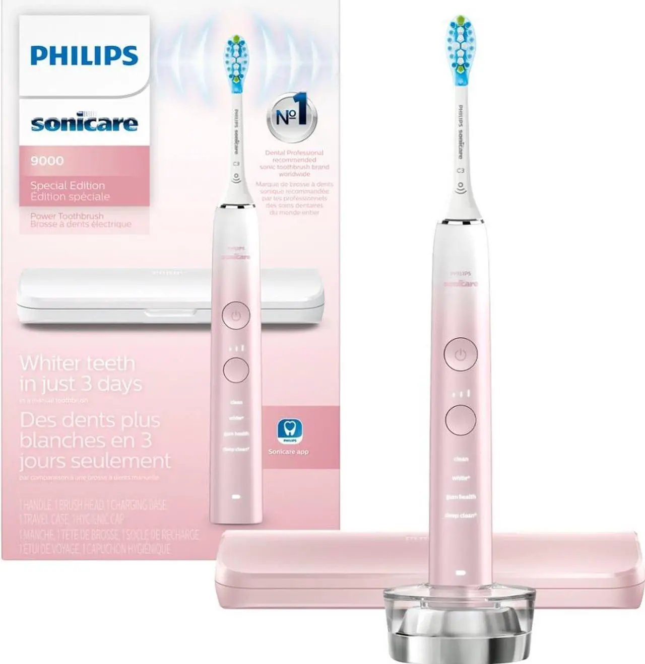 Alt view image 2 of 6 - Philips Sonicare 9000 Special Edition Rechargeable Toothbrush, Pink/White, (HX9911/90)