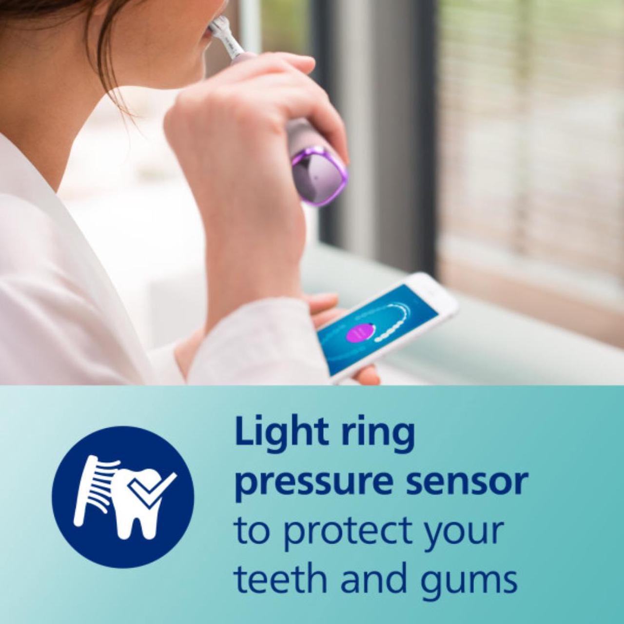 Alt view image 9 of 13 - Philips Sonicare DiamondClean Smart 9300 Electric Toothbrush, Sonic Toothbrush with App, Pressure Sensor, Brush Head Detection, 4 Brushing Modes and 3 Intensity Levels, Pink, (HX9903/25)