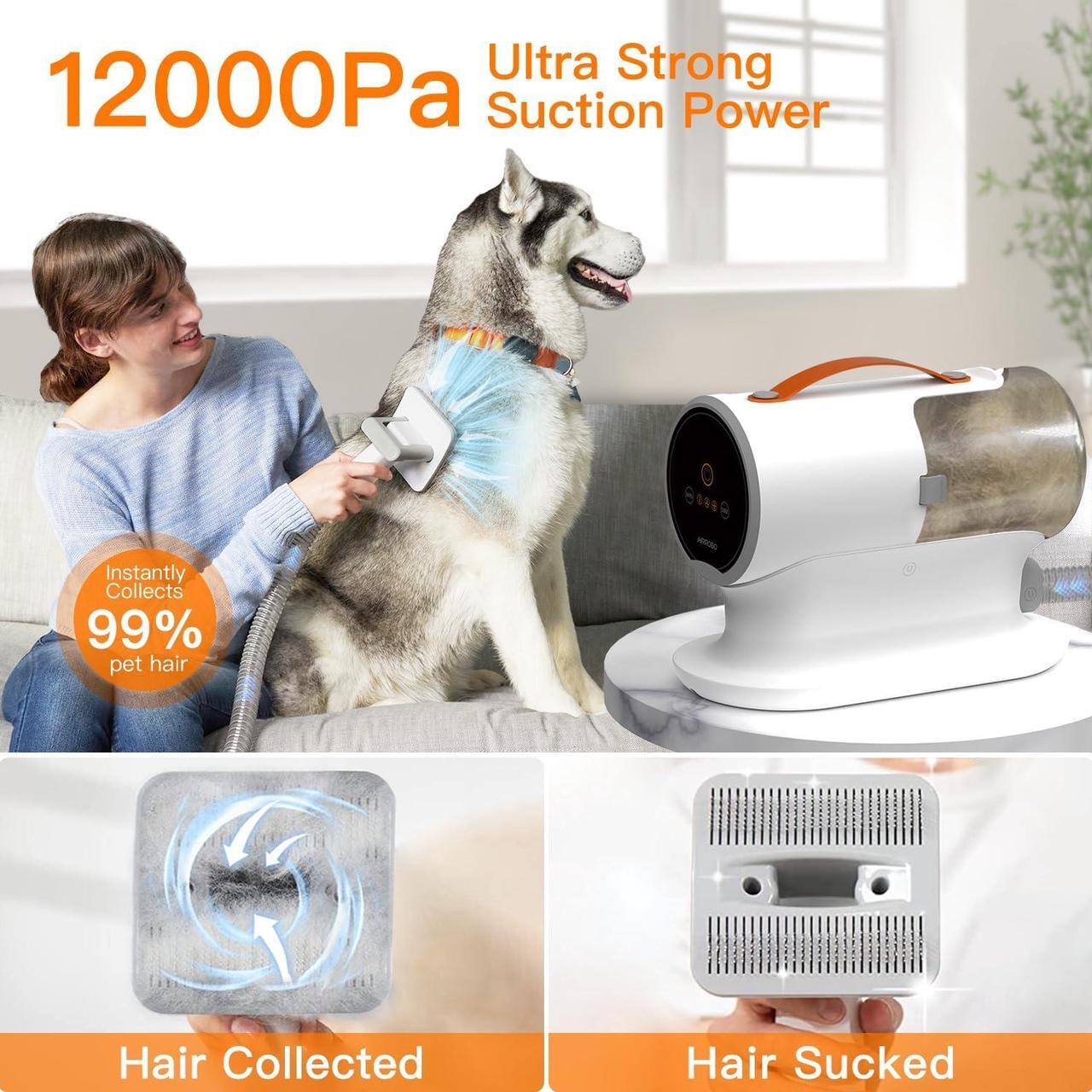 Alt view image 2 of 9 - AIRROBO PG100 Pet Grooming Vacuum (12000pa Suction) 5 Grooming Tools, 2L Dust Cup