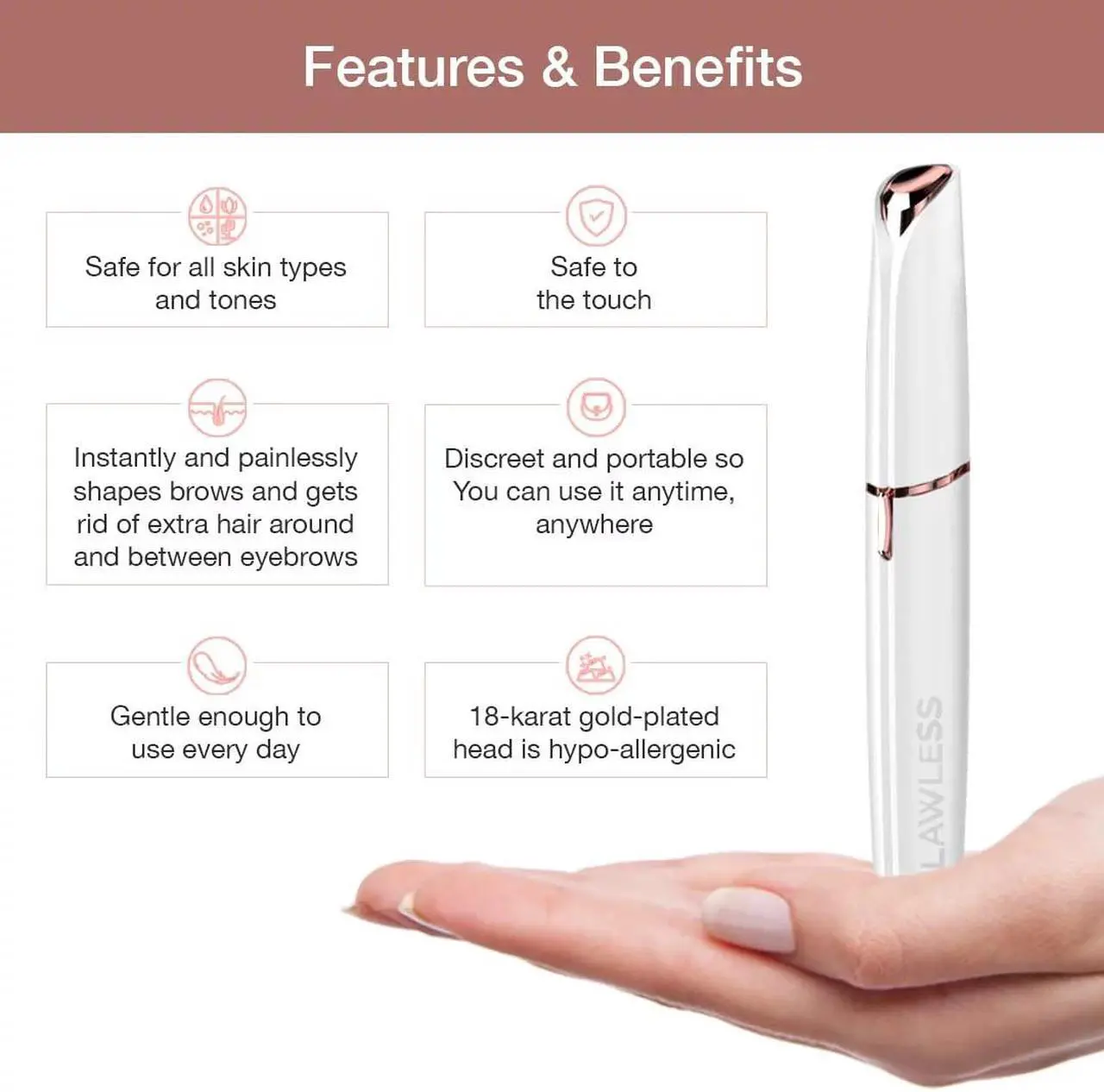 Alt view image 4 of 7 - Finishing Touch Flawless - Eyebrow Hair Electric Remover (White) with LED Light