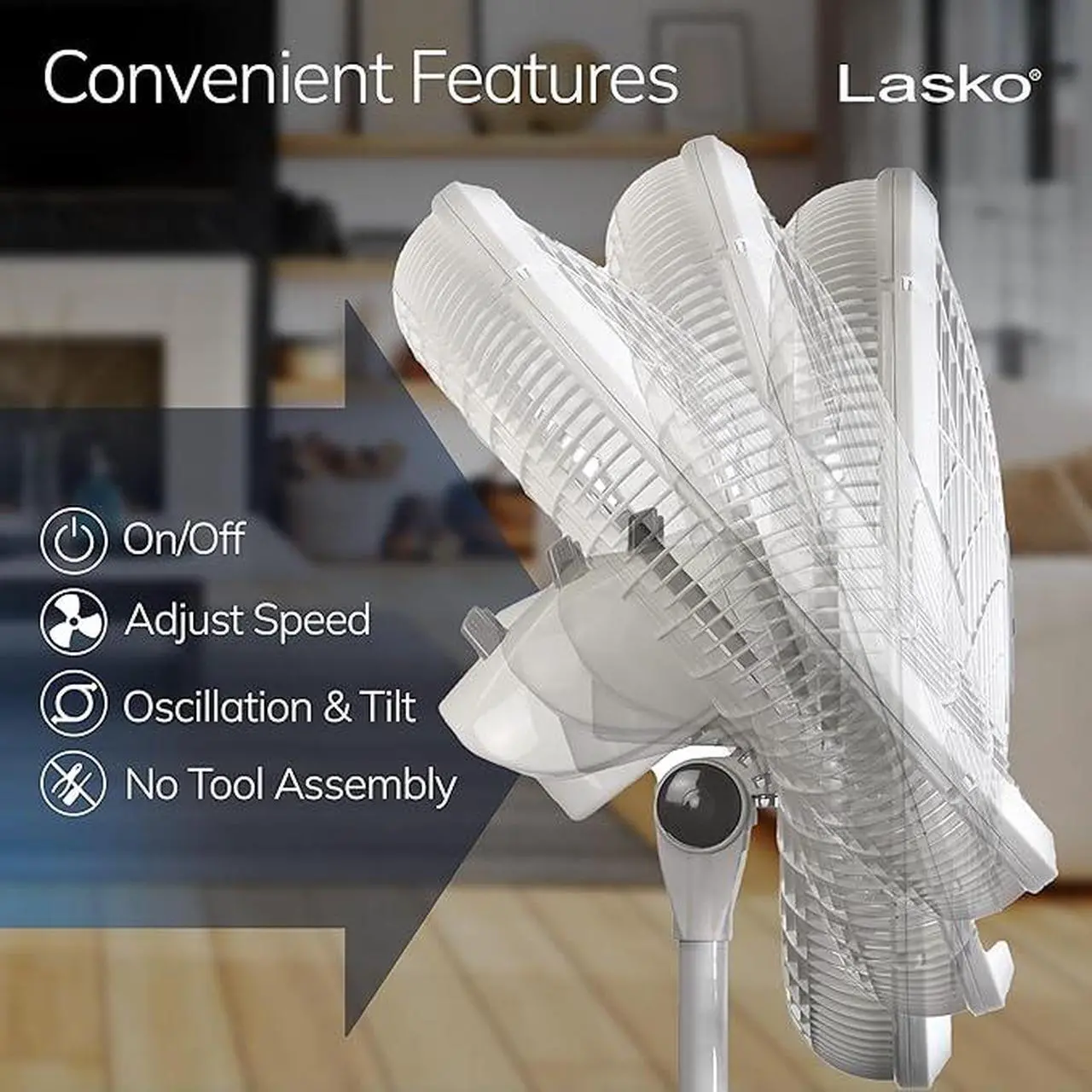 Alt view image 5 of 10 - Lasko Elegance and Performance Pedestal Stand Fan, 3-Speeds, 90 Degree Oscillation, Adjustable Height, Timer, Remote for Indoor, Bedroom, Living Room, Home Office, Dorm Use, 18 Inch, White, 1850