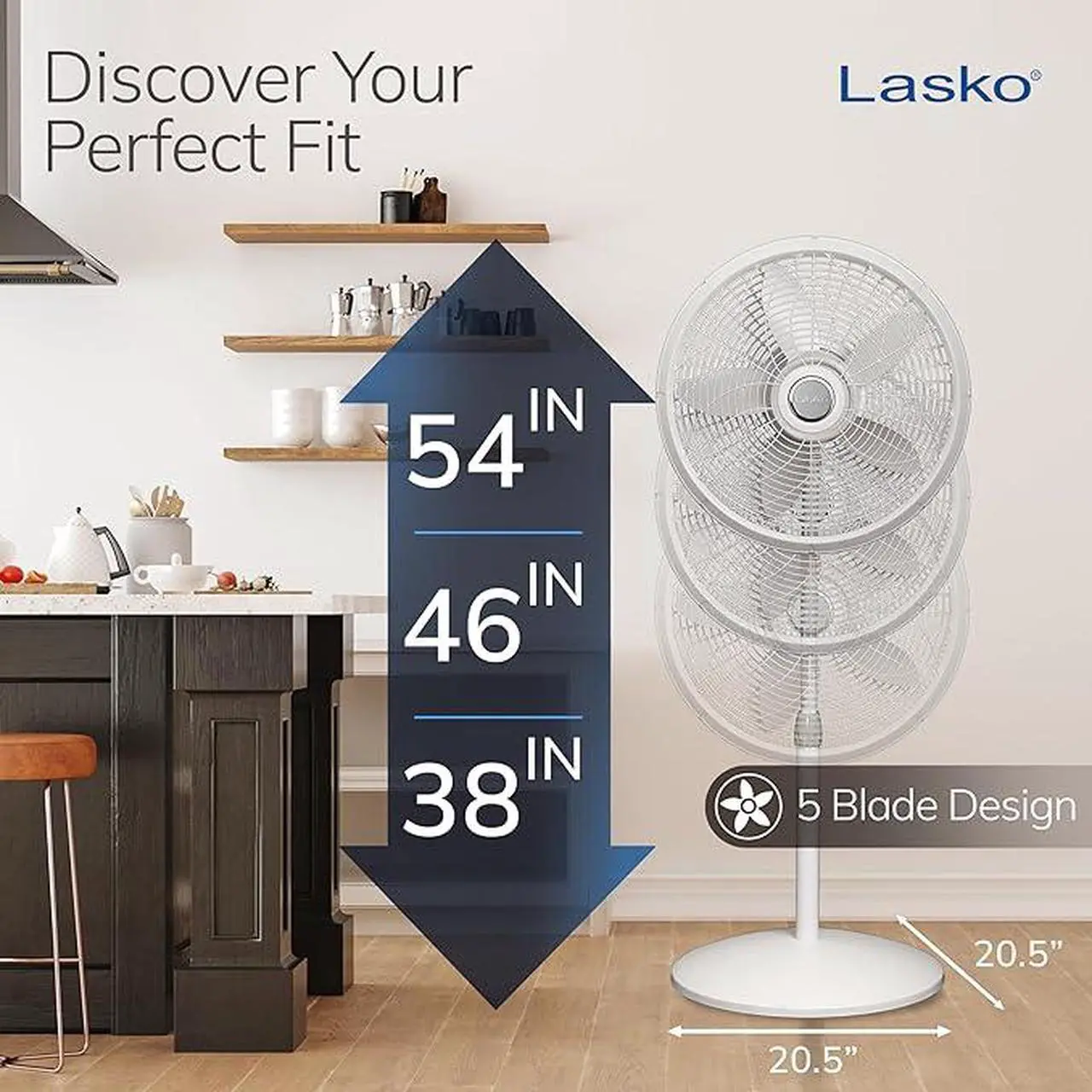 Alt view image 3 of 10 - Lasko Elegance and Performance Pedestal Stand Fan, 3-Speeds, 90 Degree Oscillation, Adjustable Height, Timer, Remote for Indoor, Bedroom, Living Room, Home Office, Dorm Use, 18 Inch, White, 1850