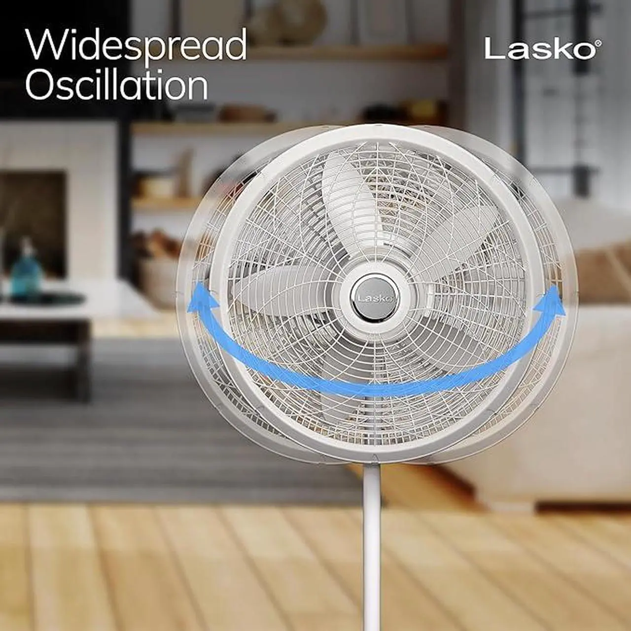 Alt view image 2 of 10 - Lasko Elegance and Performance Pedestal Stand Fan, 3-Speeds, 90 Degree Oscillation, Adjustable Height, Timer, Remote for Indoor, Bedroom, Living Room, Home Office, Dorm Use, 18 Inch, White, 1850