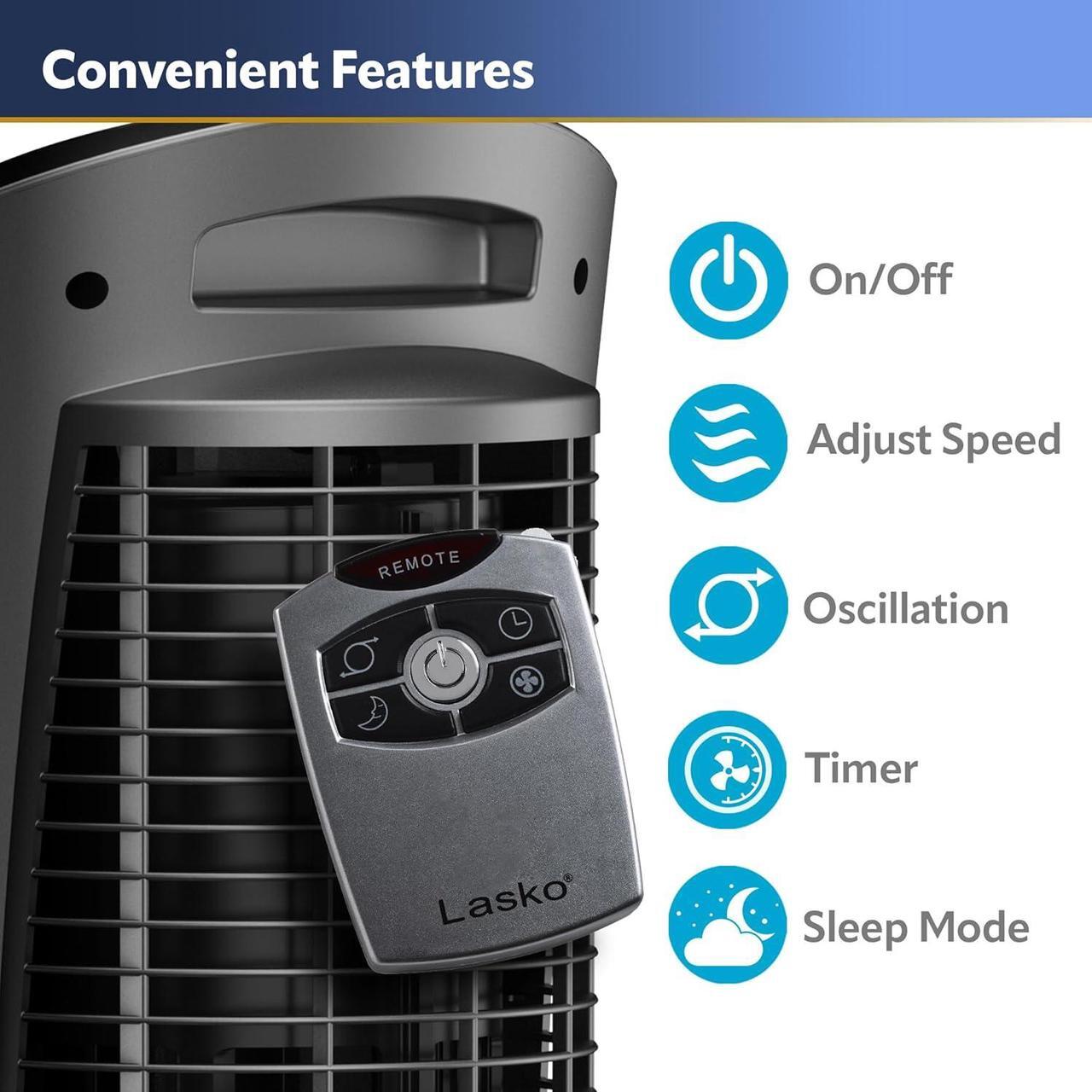 Alt view image 6 of 10 - Lasko Oscillating Pedestal Fan, Adjustable Height, 3 Quiet Speeds, Timer, Remote Control for Bedroom, Living Room, Home Office and College Dorm Room, 52", Silver and Gray, 2535
