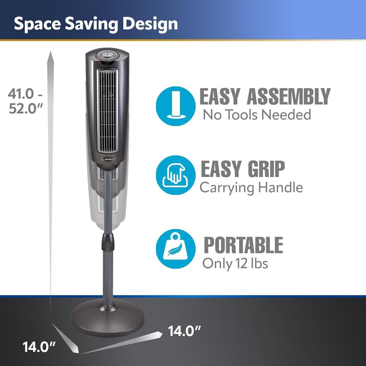 Alt view image 7 of 10 - Lasko Oscillating Pedestal Fan, Adjustable Height, 3 Quiet Speeds, Timer, Remote Control for Bedroom, Living Room, Home Office and College Dorm Room, 52", Silver and Gray, 2535