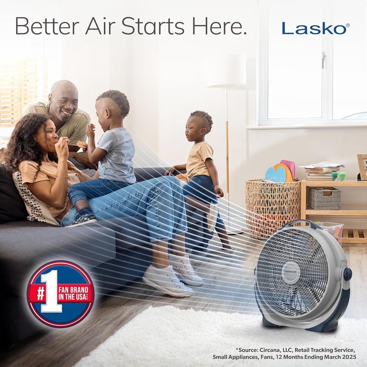 Alt view image 2 of 7 - Lasko Wind Machine Fan, Air Circulator Fan with 3 Speeds, 20" Model 3300, Gray