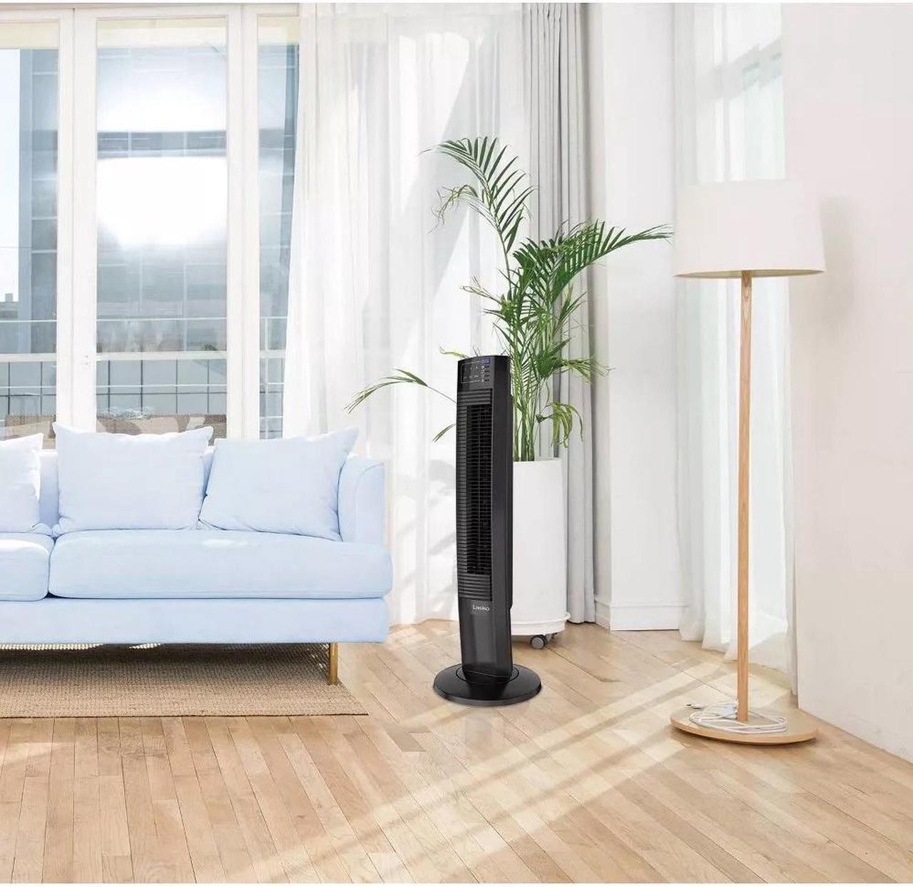 Alt view image 5 of 5 - LASKO Wind Tower 36" Oscillating Black Tower Fan with Timer, Nighttime Mode and Remote Control