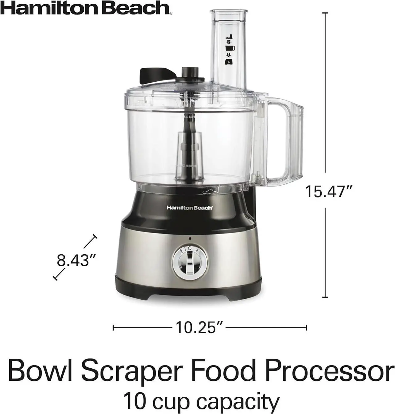 Alt view image 8 of 8 - Hamilton Beach Food Processor & Vegetable Chopper for Slicing, Shredding, Mincing, and Puree, 10 Cups + Easy Clean Bowl Scraper, Black and Stainless Steel (70730)