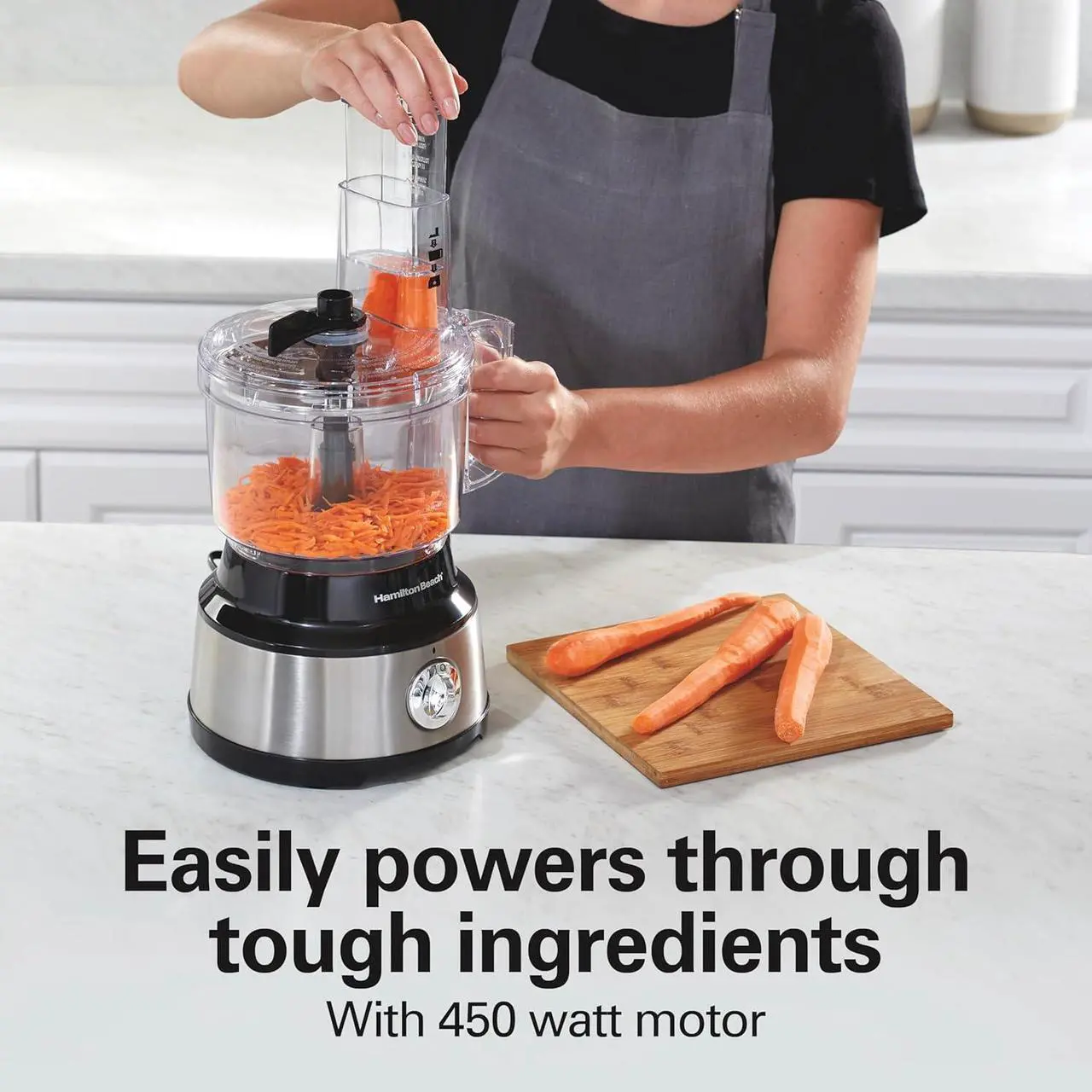 Alt view image 4 of 8 - Hamilton Beach Food Processor & Vegetable Chopper for Slicing, Shredding, Mincing, and Puree, 10 Cups + Easy Clean Bowl Scraper, Black and Stainless Steel (70730)