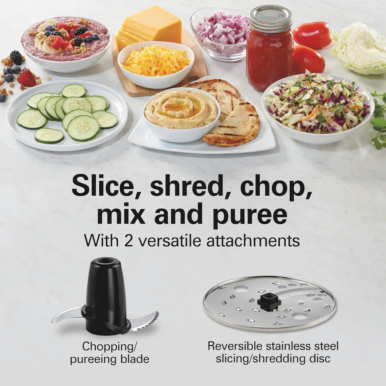 Alt view image 3 of 8 - Hamilton Beach Food Processor & Vegetable Chopper for Slicing, Shredding, Mincing, and Puree, 10 Cups + Easy Clean Bowl Scraper, Black and Stainless Steel (70730)