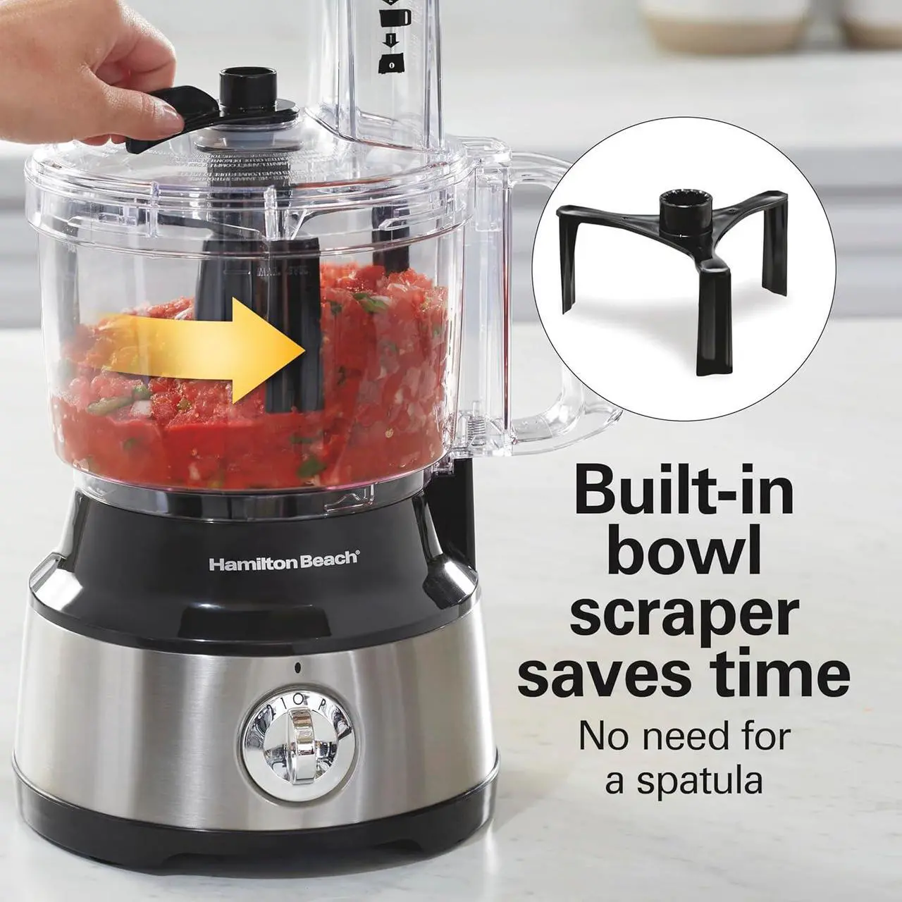 Alt view image 2 of 8 - Hamilton Beach Food Processor & Vegetable Chopper for Slicing, Shredding, Mincing, and Puree, 10 Cups + Easy Clean Bowl Scraper, Black and Stainless Steel (70730)