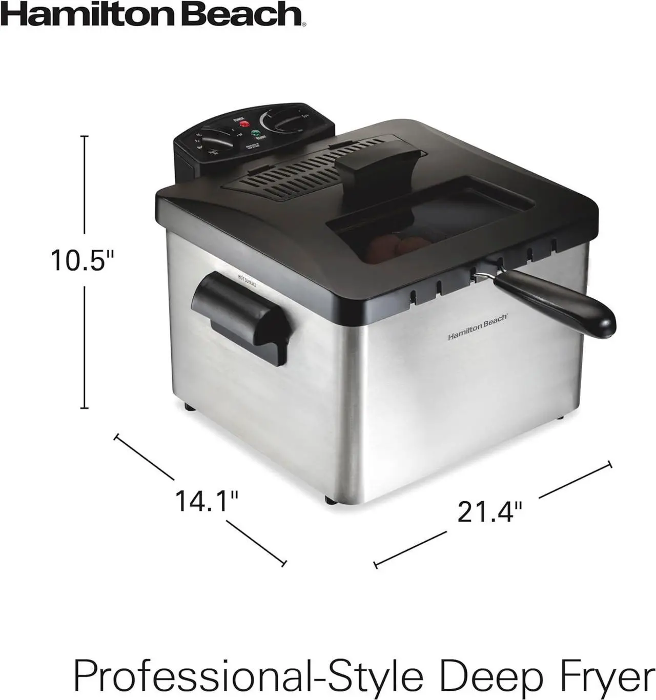 Alt view image 8 of 8 - Hamilton Beach Electric Deep Fryer with 3 Baskets and Lid, 4.5 Liters / 19 Cups Oil Capacity, Temperature Control, View Window, Professional Style, 1800 Watts, Stainless Steel (35034)