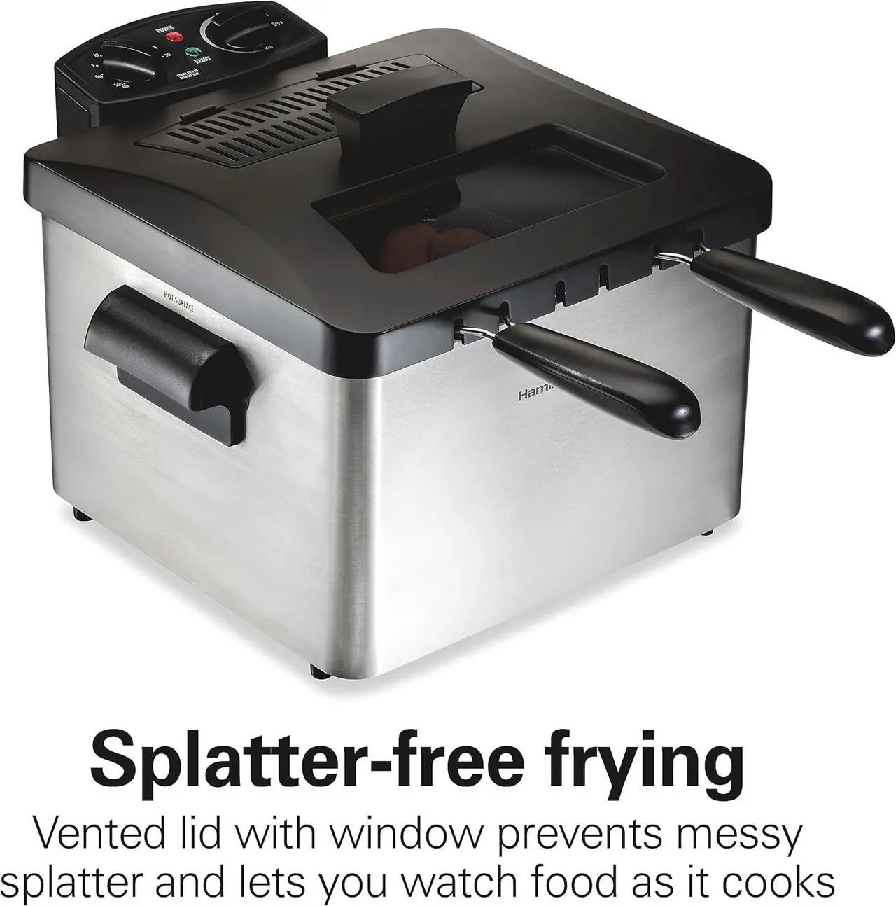 Alt view image 3 of 8 - Hamilton Beach Electric Deep Fryer with 3 Baskets and Lid, 4.5 Liters / 19 Cups Oil Capacity, Temperature Control, View Window, Professional Style, 1800 Watts, Stainless Steel (35034)