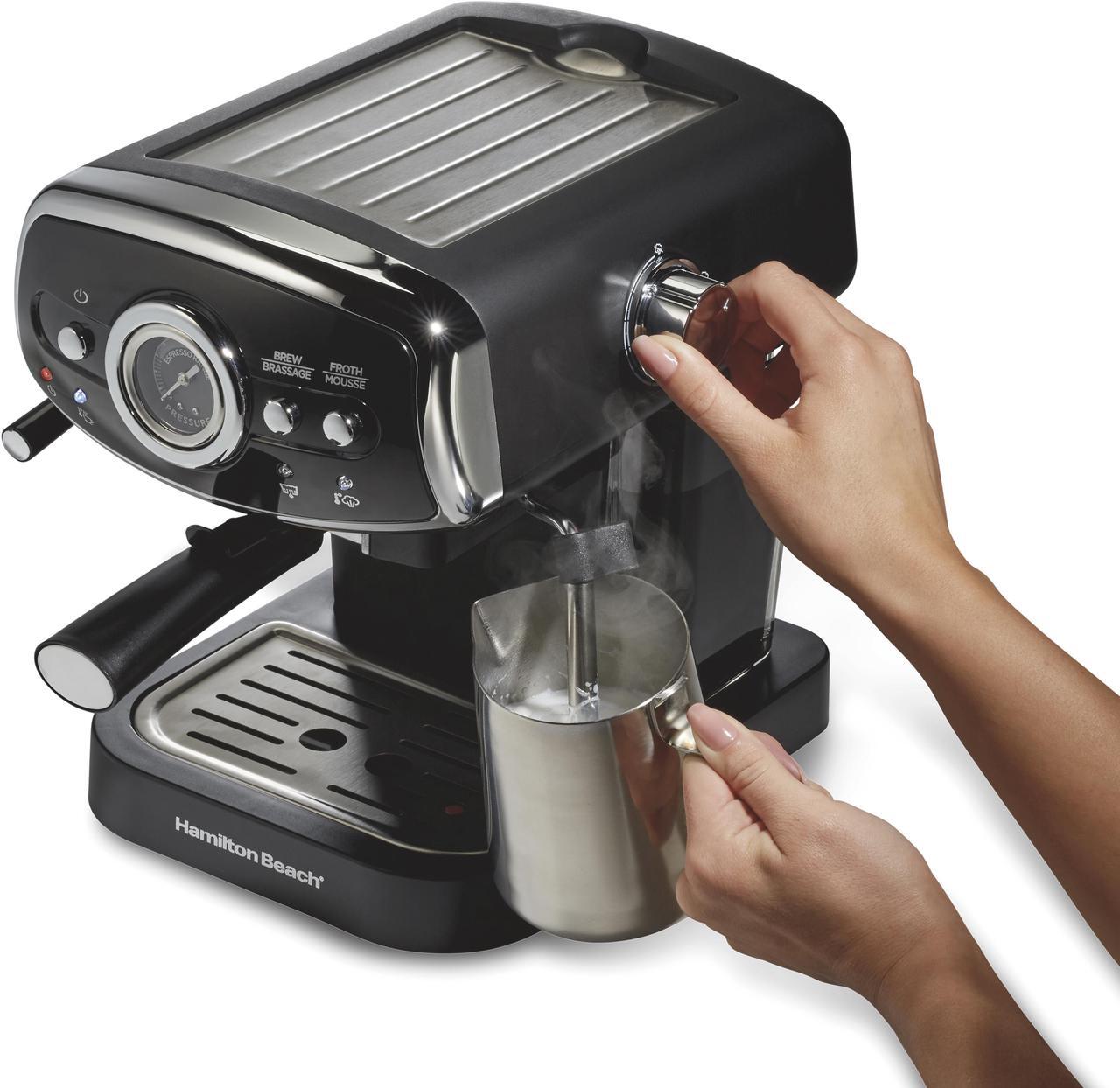 Alt view image 6 of 6 - Hamilton Beach Slide & Lock™ Espresso Maker w/ Milk Steam Wand