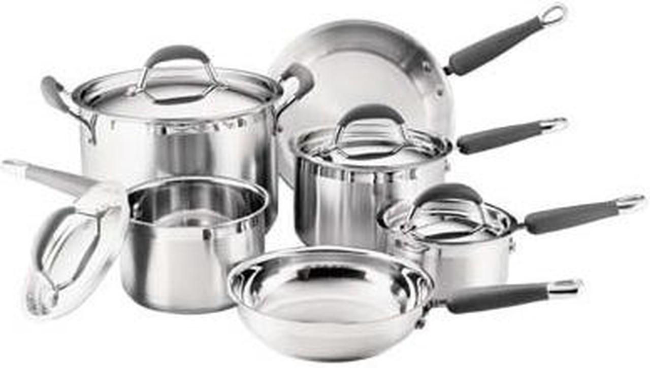 Main image of KitchenAid Gourmet Essentials 10-Piece Brushed Stainless Steel Cookware Set #75826