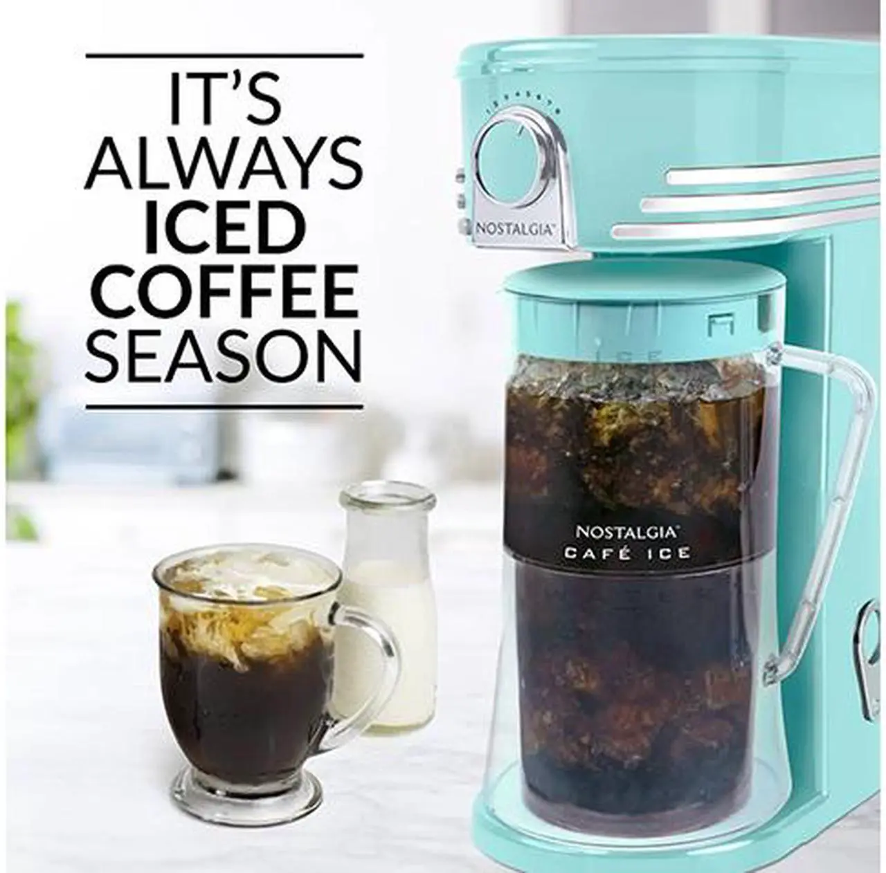 Main image of Nostalgia Electrics CIT3PLSAQ Aqua Cafe Ice 3-Quart Iced Coffee and Tea Brewing System with Plastic Pitcher
