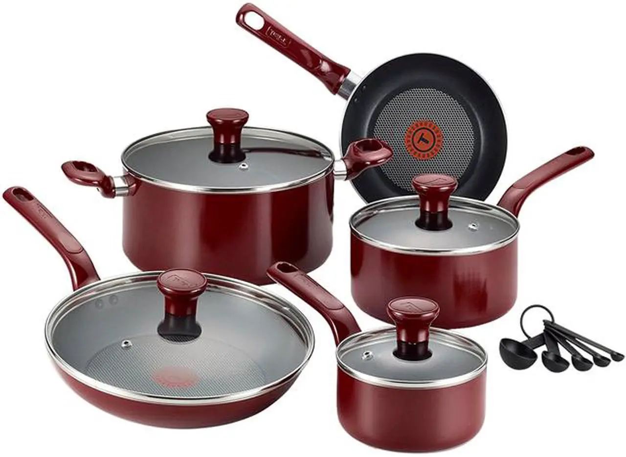 Main image of T-fal C514SE64 Excite Nonstick Thermo-Spot Dishwasher Safe Oven Safe PFOA Free Cookware Set, 14-Piece, Red