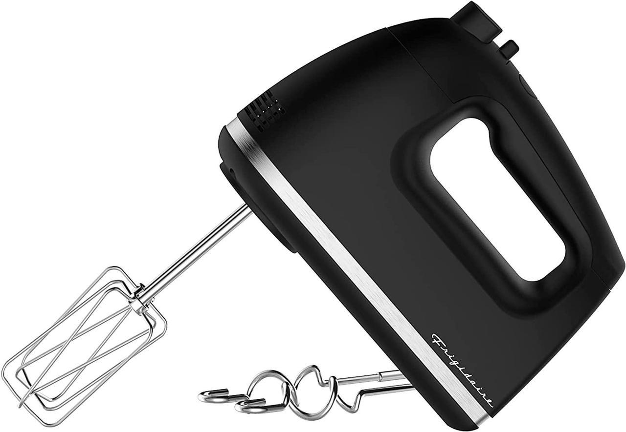 FRIGIDAIRE Hand Mixer Whisk with Chrome Beater, Dough Hook, 5 Speed, 350w, EHMX100, Black