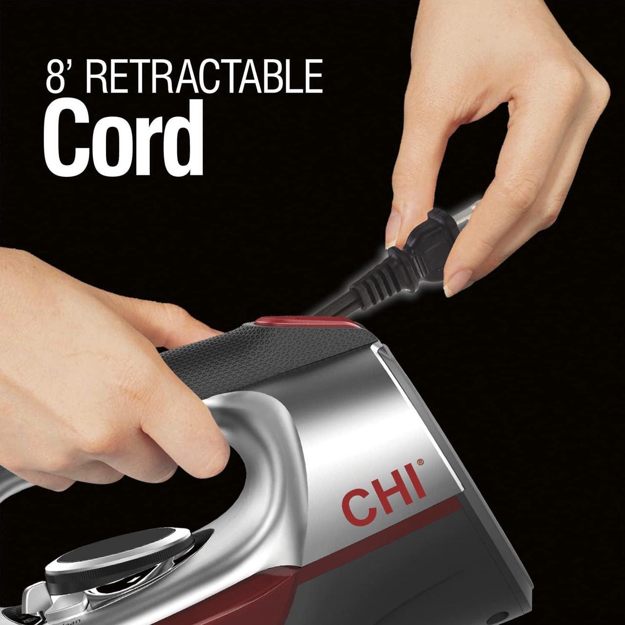 Alt view image 5 of 8 - CHI 13102 Steam Iron for Clothes with Titanium Infused Ceramic Soleplate, 1700 Watts, Electronic Temperature Control, 8' Retractable Cord, 3-Way Auto Shutoff, 400+ Holes, Professional Grade, Silver Silver