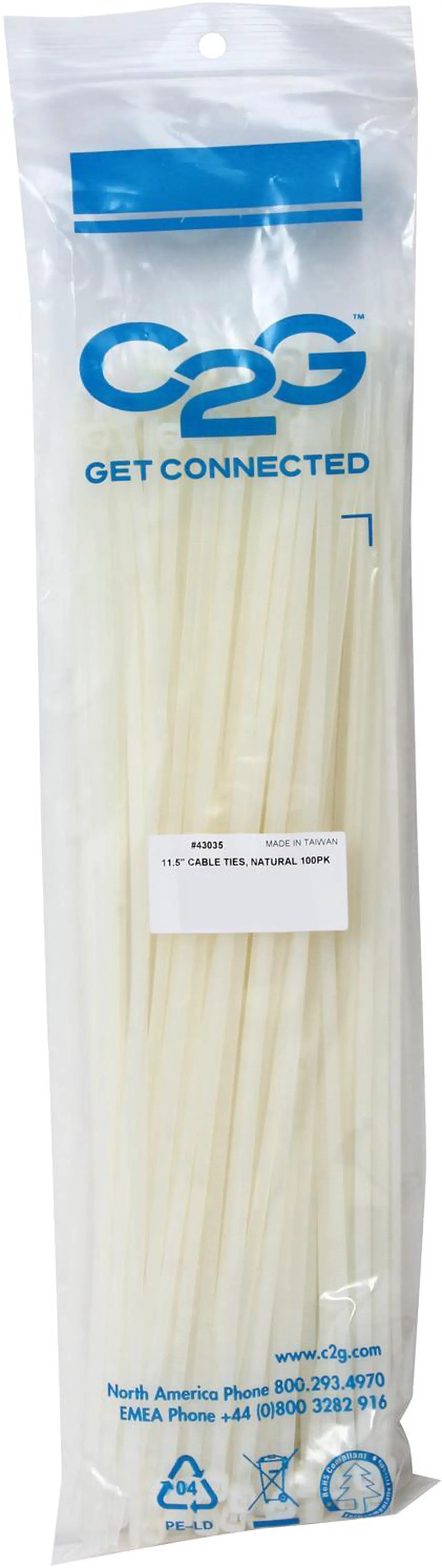 Alt view image 2 of 2 - C2G/Cables To Go 43035 11.5in White Cable Ties - 100 Pack