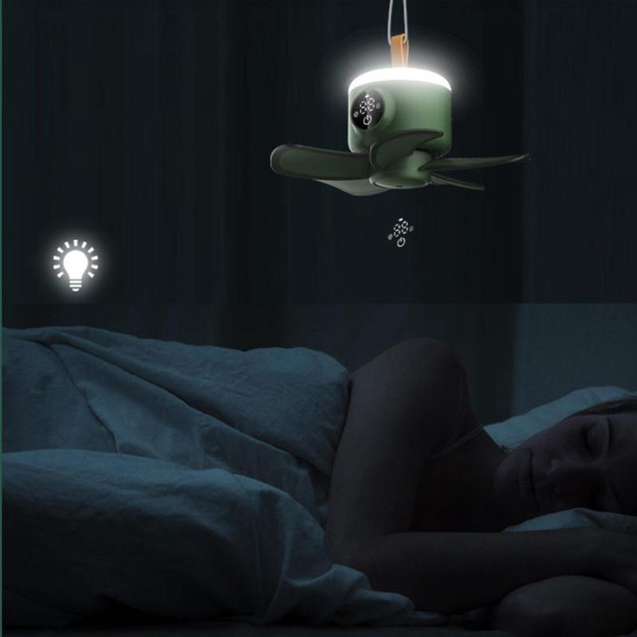 Alt view image 4 of 6 - 8000mAh USB Rechargeable Remote Control Timing Camping Fan 4 Gears Tent Ceiling Fan with LED Lamp for Home Outdoor Bed