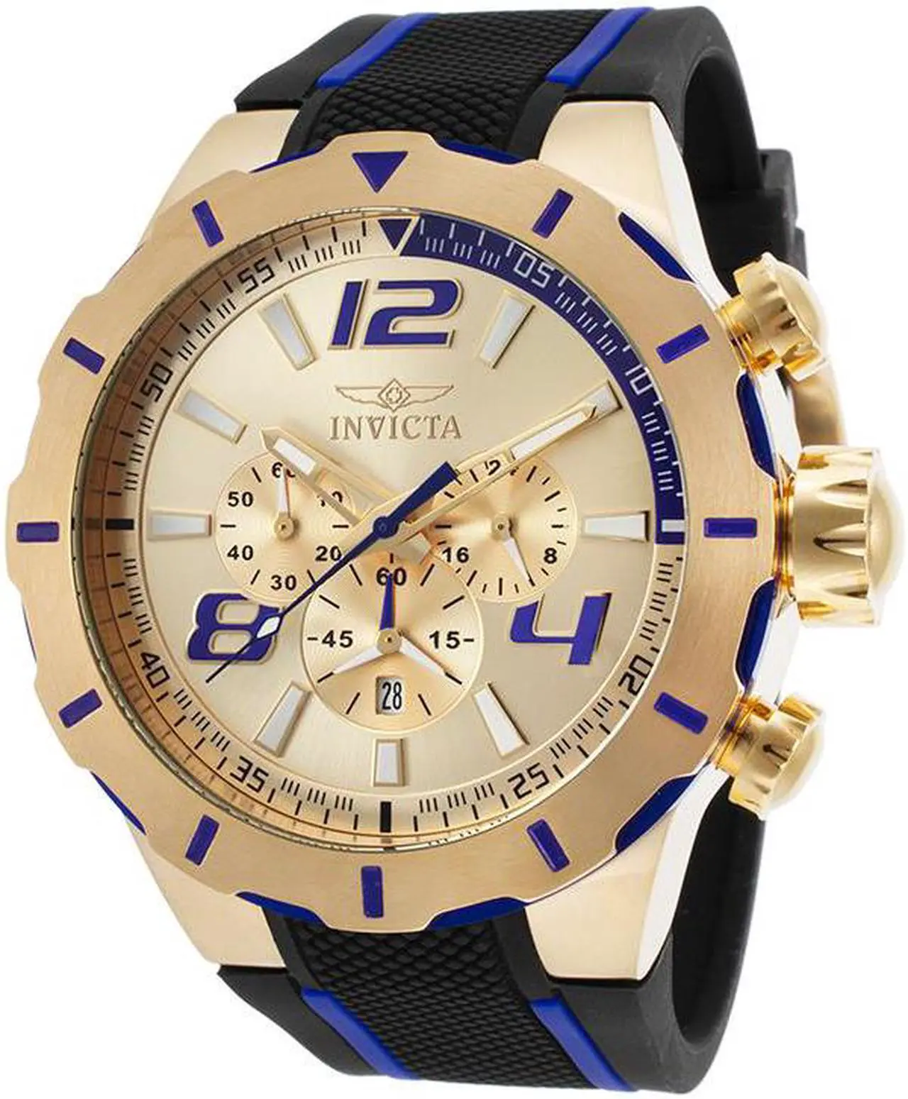 Main image of Invicta 20107 Men's S1 Rally Chrono Black Polyurethane Gold-Tone Dial Blue Accents Watch