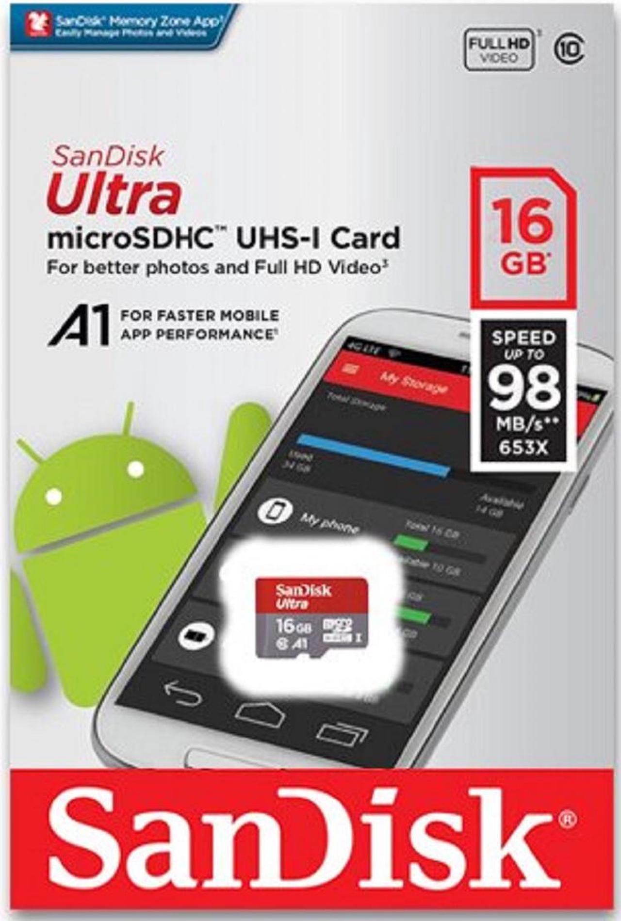 SanDisk 16GB Micro SD SDHC MicroSD TF Class 10 16G 16 GB Mobile Ultra 80MB/s