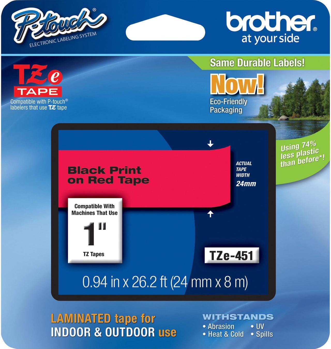 Brother TZE451 24 mm (0.94") Black on Red tape for P-Touch 8 m (26.20 ft.)