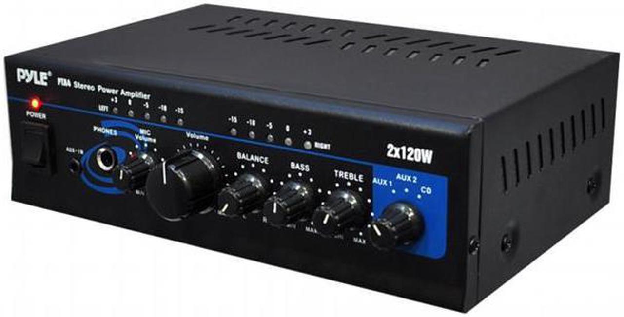 Main image of PYLE PTA4 Mini Stereo Power Amplifier - 2 x 120 Watt with AUX  CD and Mic Inputs