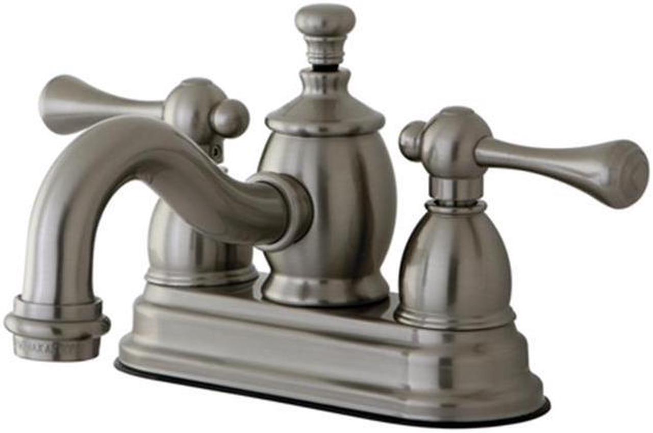 Main image of Kingston Brass KS7108BL 4 in. Centerset Lavatory Faucet with Heritage Spout & Metal Lever Handle, Satin Nickel