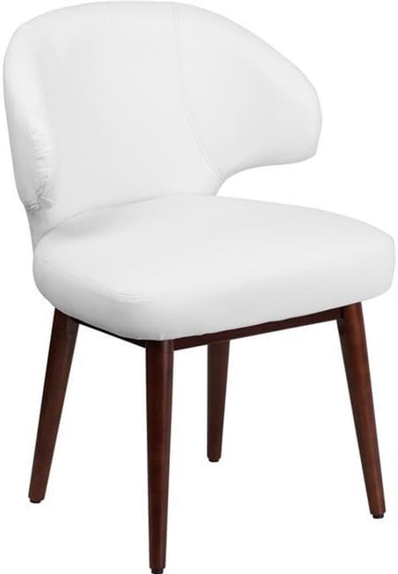 Alt view image 5 of 20 - Comfort Back Series White LeatherSoft Side Reception Chair with Walnut Legs