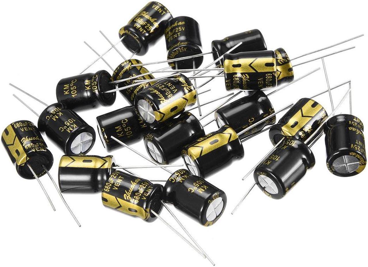 Aluminum Radial Electrolytic Capacitor 680uF 25V 2000H 10 x 13 mm Black 20pcs