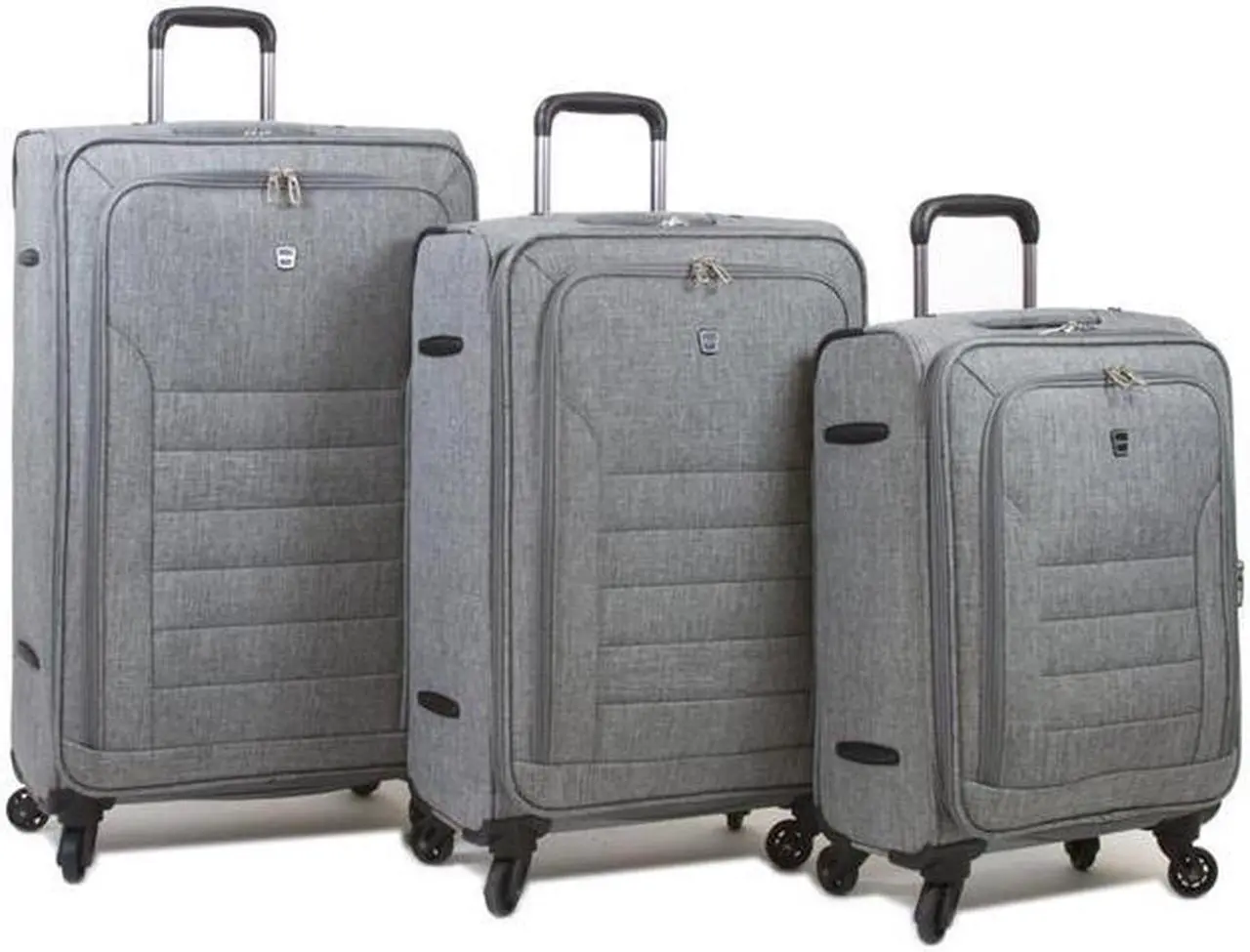 Alt view image 5 of 5 - Dejuno Noir Lightweight 3-Piece Spinner Luggage Set with Laptop Pocket - Grey
