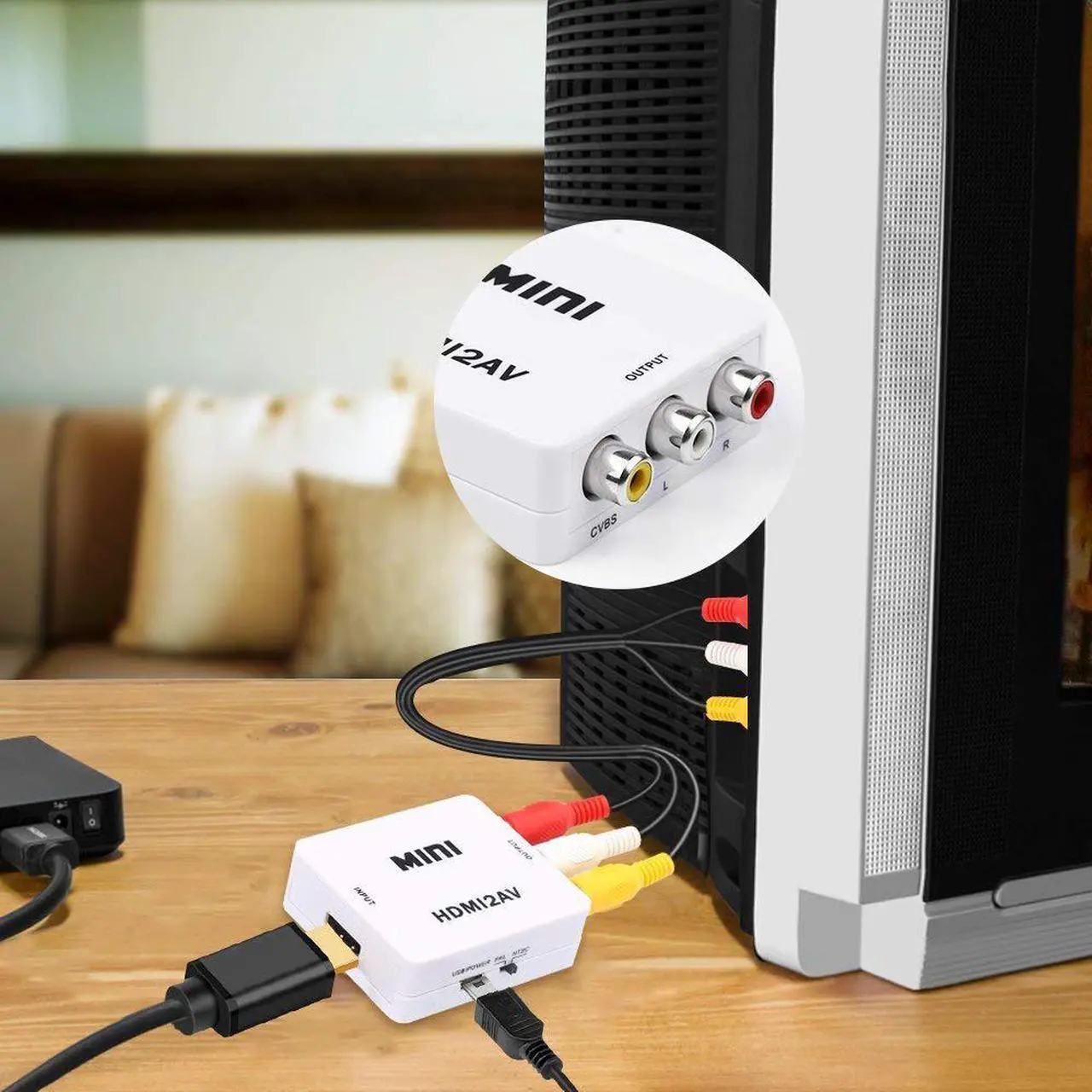 Alt view image 5 of 6 - HDMI to AV Converter Adapter HDMI to 3 RCA CVBS Converter 1080P Composite Video Audio Converters Support PAL/NTSC with RCA Cable