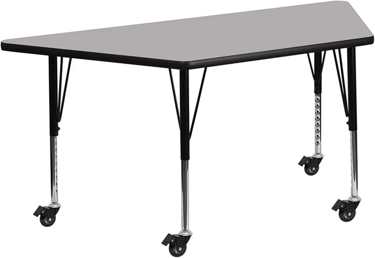 Alt view image 2 of 13 - Mobile 29.5''W x 57.25''L Trapezoid Grey Thermal Laminate Activity Table - Height Adjustable Short Legs