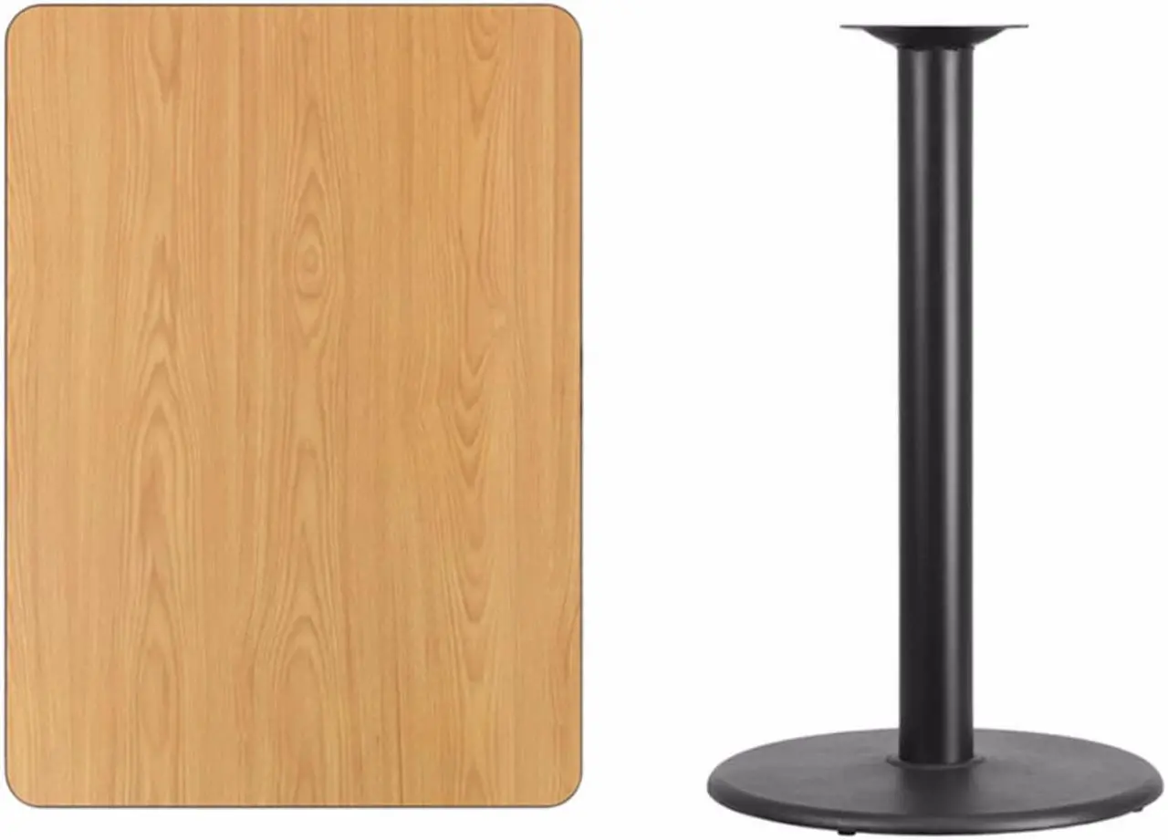 Alt view image 2 of 13 - 30'' x 42'' Rectangular Natural Laminate Table Top with 24'' Round Bar Height Table Base