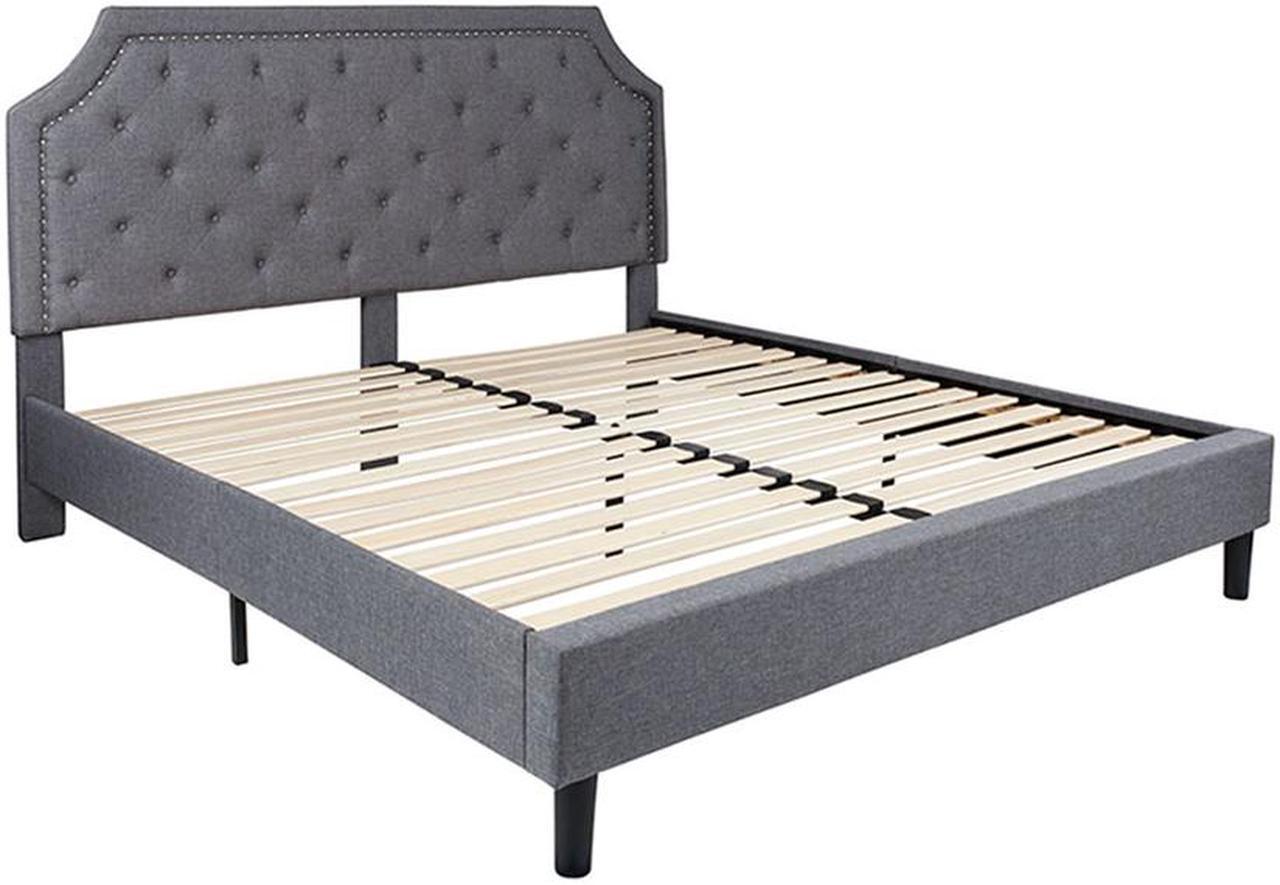 Alt view image 7 of 20 - Brighton King Size Tufted Upholstered Platform Bed in Light Gray Fabric