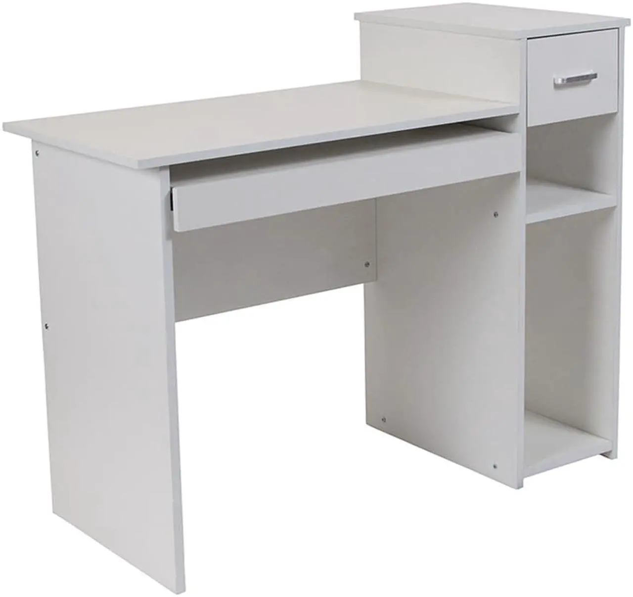 Alt view image 7 of 20 - Flash Furniture Highland Park White Computer Desk with Shelves and Drawer