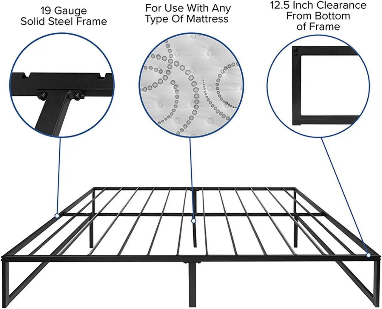 Alt view image 11 of 20 - 14 Inch Metal Platform Bed Frame with 10 Inch Pocket Spring Mattress in a Box (No Box Spring Required) - King