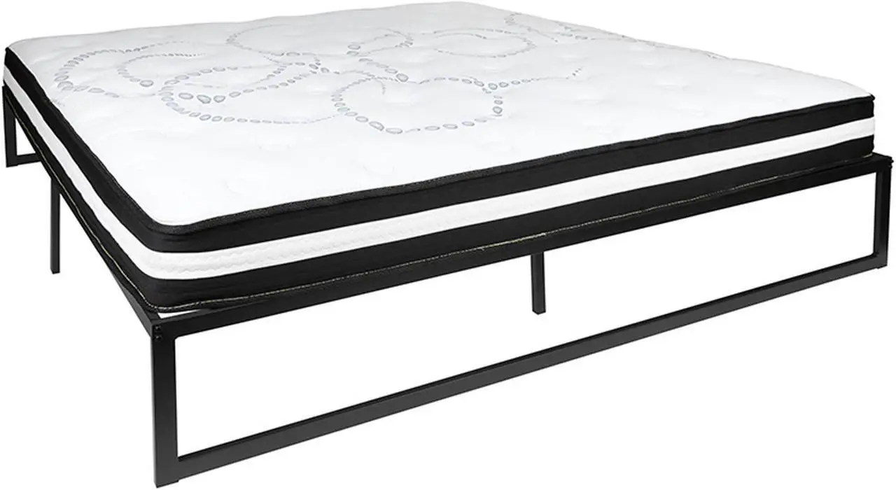 Alt view image 8 of 20 - 14 Inch Metal Platform Bed Frame with 10 Inch Pocket Spring Mattress in a Box (No Box Spring Required) - King