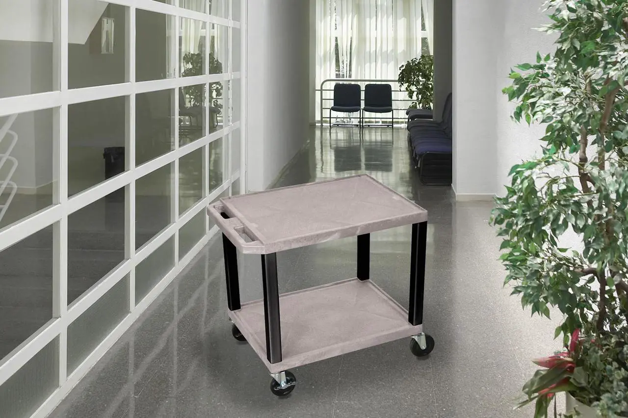 Alt view image 7 of 8 - Luxor WT26GYE-B Tuffy Gray 2 Shelf AV Cart