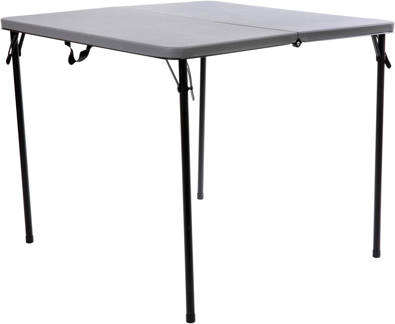 Alt view image 13 of 20 - 2.83-Foot Square Bi-Fold Gray Plastic Folding Table with Carrying Handle