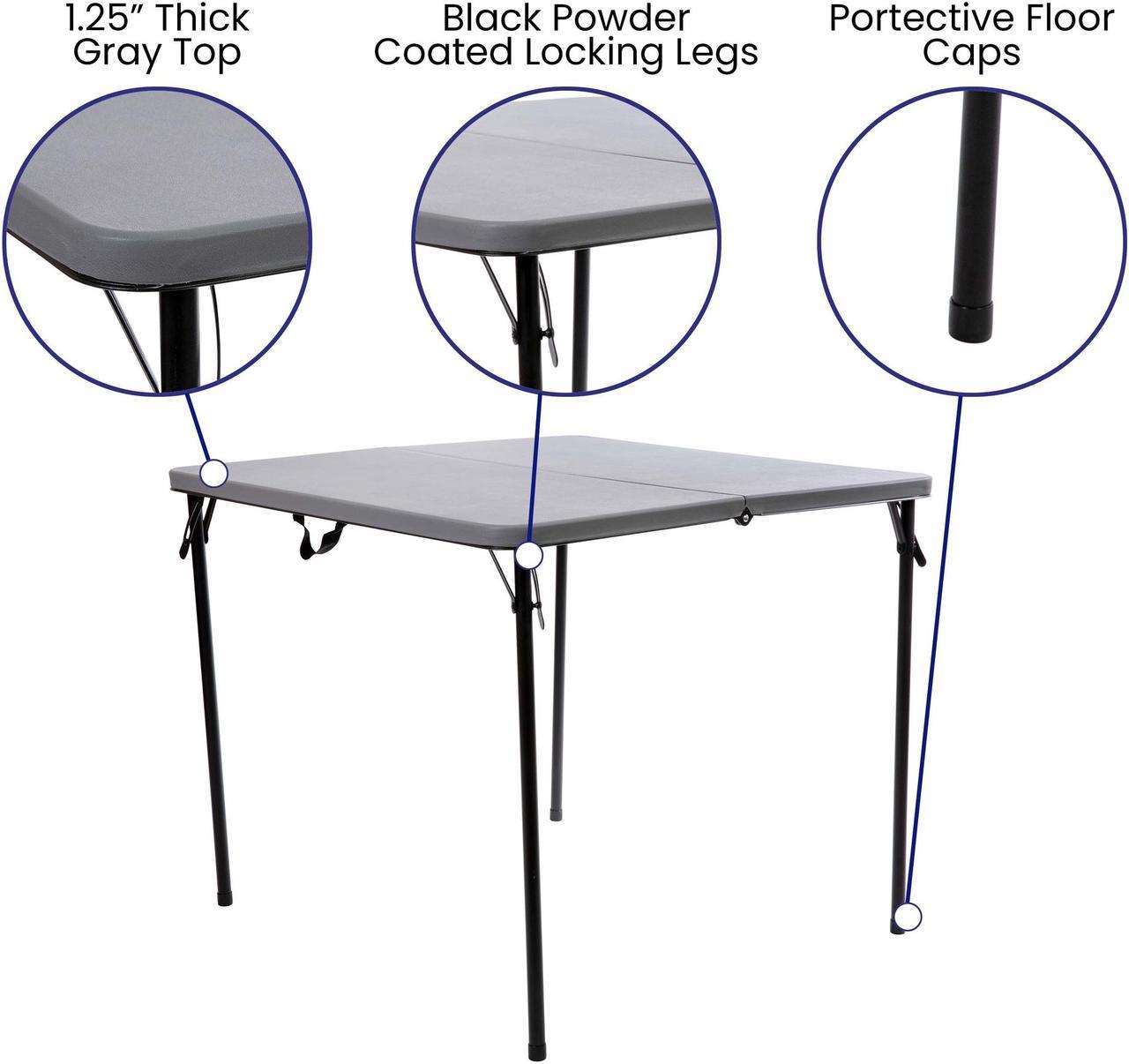Alt view image 17 of 20 - 2.83-Foot Square Bi-Fold Gray Plastic Folding Table with Carrying Handle