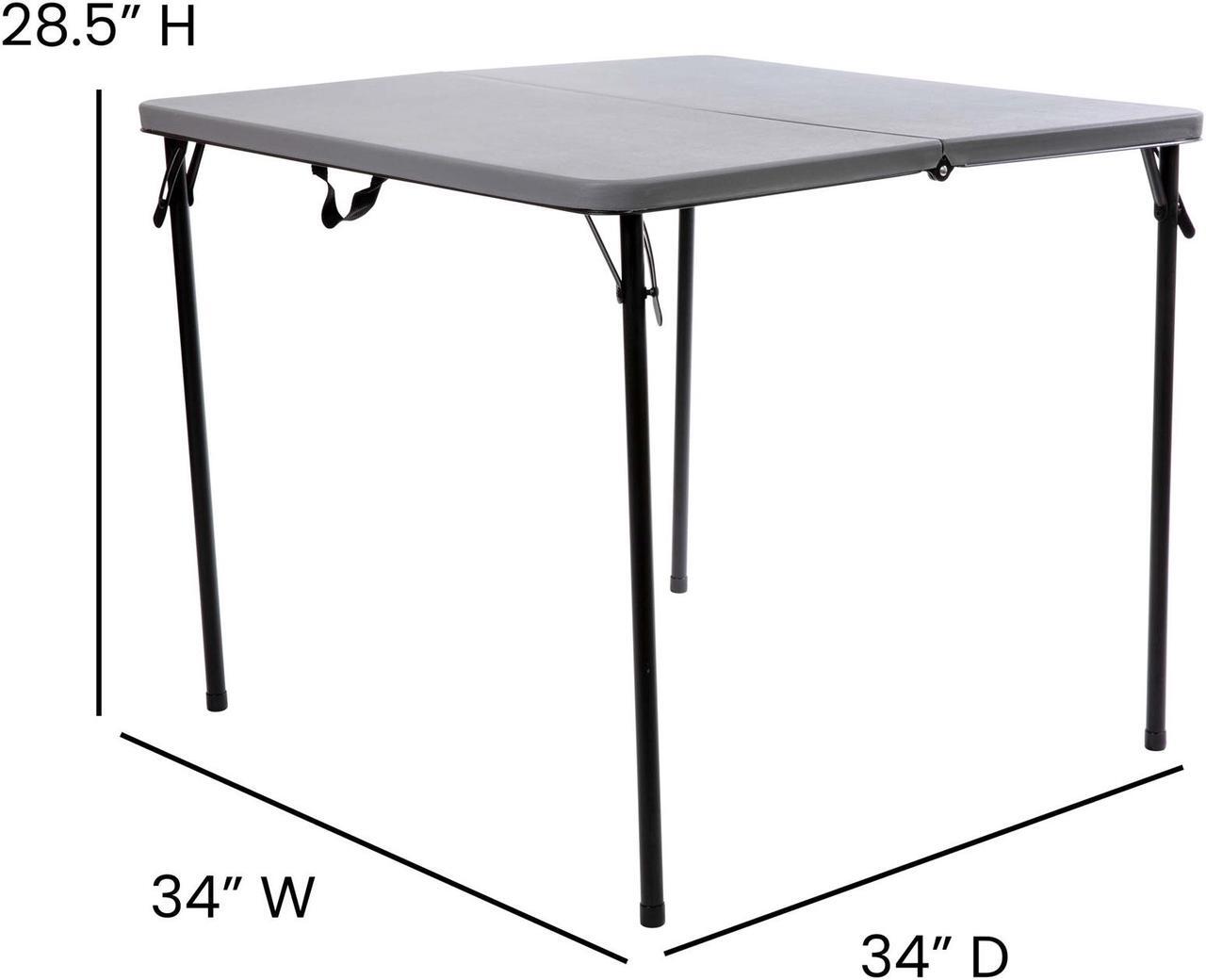 Alt view image 18 of 20 - 2.83-Foot Square Bi-Fold Gray Plastic Folding Table with Carrying Handle