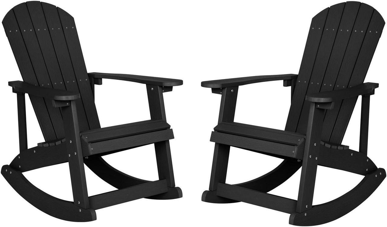 Alt view image 6 of 20 - Savannah All-Weather Poly Resin Wood Adirondack Rocking Chair with Rust Resistant Stainless Steel Hardware in Black - Set of 2