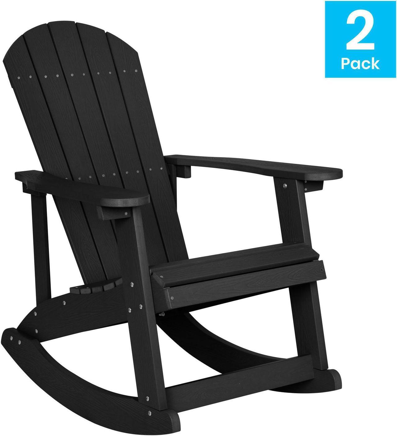 Alt view image 8 of 20 - Savannah All-Weather Poly Resin Wood Adirondack Rocking Chair with Rust Resistant Stainless Steel Hardware in Black - Set of 2