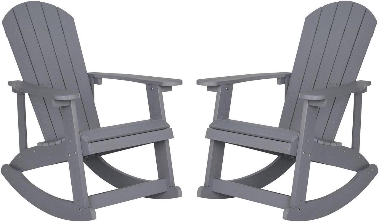 Alt view image 6 of 20 - Savannah All-Weather Poly Resin Wood Adirondack Rocking Chair with Rust Resistant Stainless Steel Hardware in Gray - Set of 2